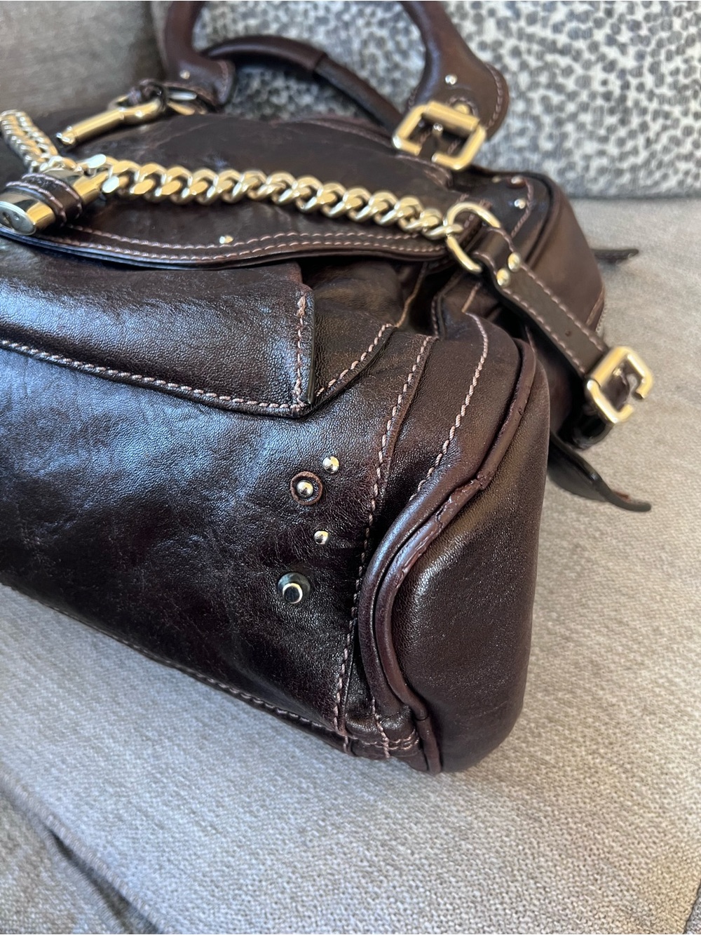 Chloe Paddington Dark Brown Leather Handbag with Gold Accents - Picture 13 of 14